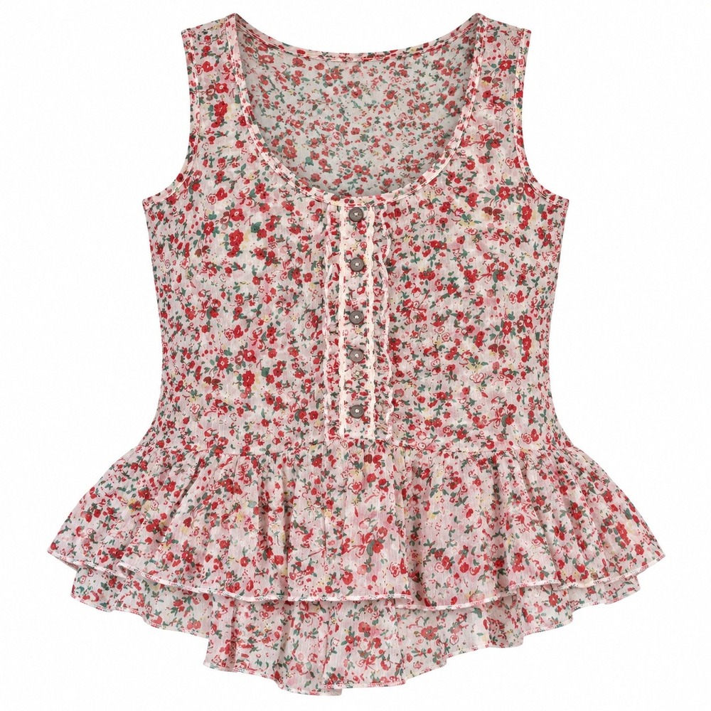 Floral Blouse Womens XS Sleeveless Cottagecore Boho Whimsigoth prairie Y2K Top